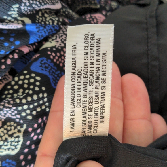 I Heart Ronson Black Dress with Blue, White, Pink Stamped Floral Pattern - Picture 9 of 10